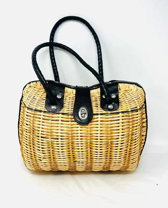 Patricia Nash Natural/Black Trim Wicker AS IS Designer Satchel