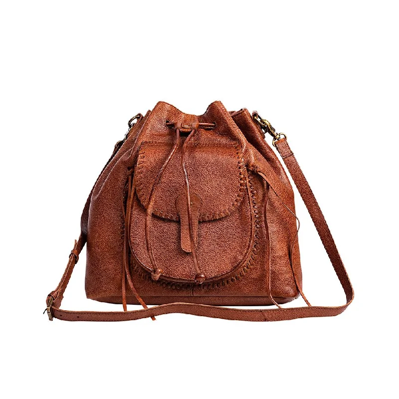 Leather Bucket Drawstring Bag