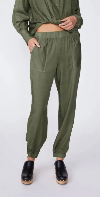 Viscose Satin Jogger In Artichoke