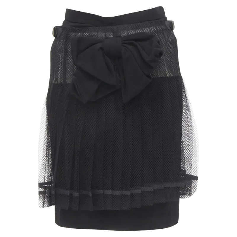 Comme Des Garcons bow buckle pleated net mesh skirt