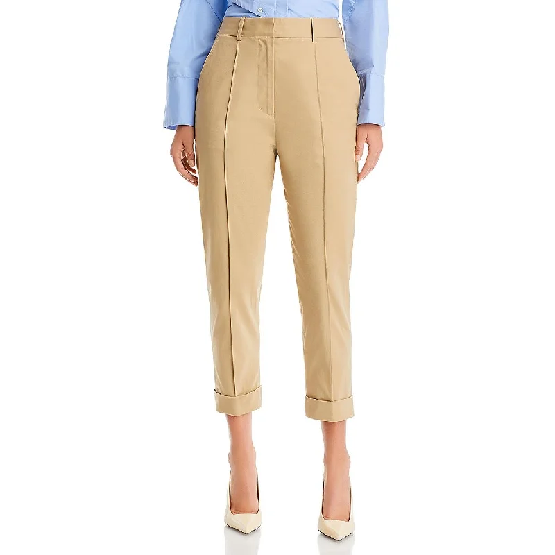 Womens Pleated Rolled Cuff Cropped Pants