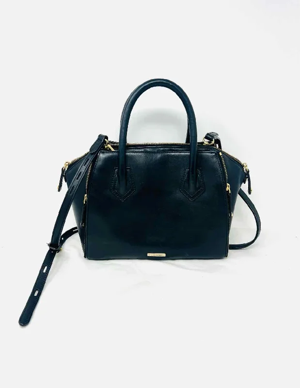 Rebecca Minkoff Black/Gold Zipper Leather Designer Satchel