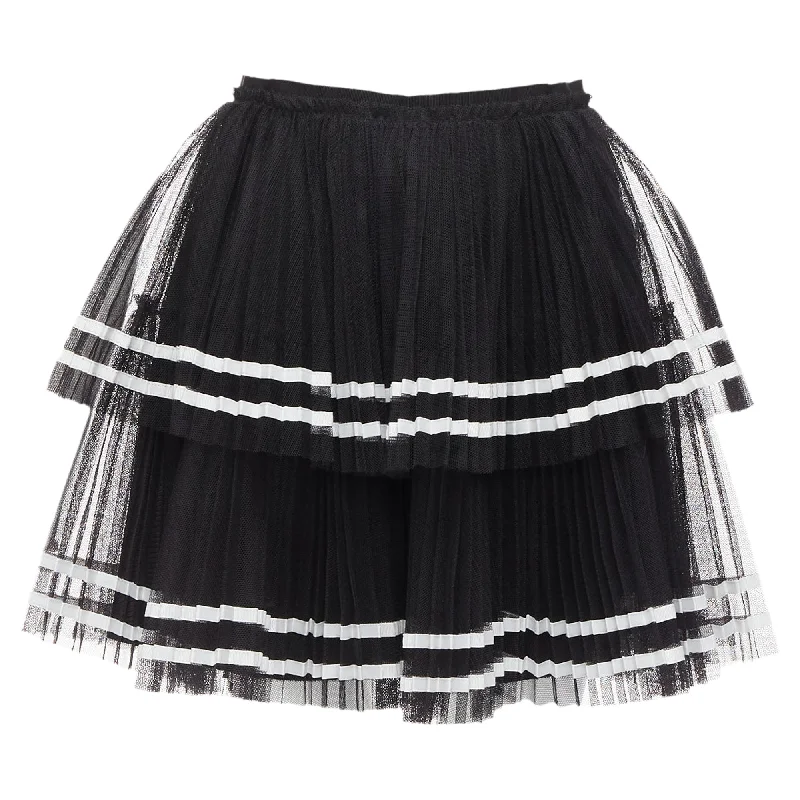 Red Valentino Tiered Stripe Tulle Pleated Mini Skirt